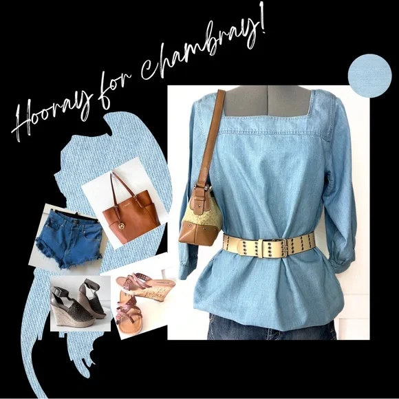 Time & Tru Boho pullover Square / Boat neckline Chambray Jean Top - Medium - Picture 9 of 9